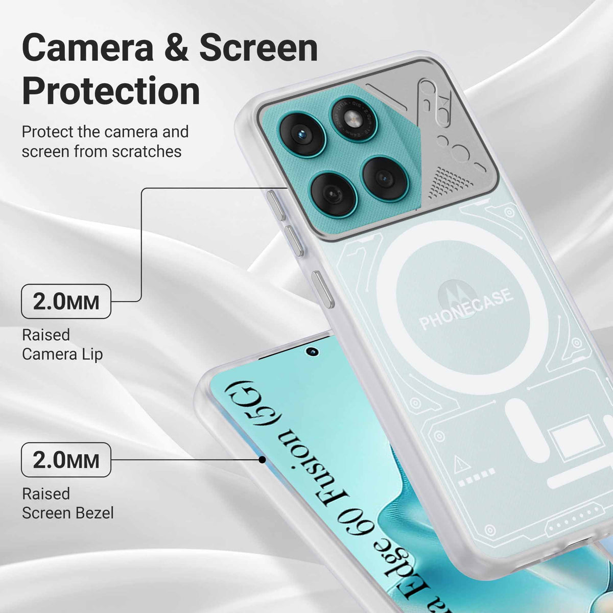 For Motorola Moto Edge 60 Fusion Metallic Back Cover Case (Metallic Camera Protection & Buttons | Translucent Milky Shade | Hard Polycarbonate)