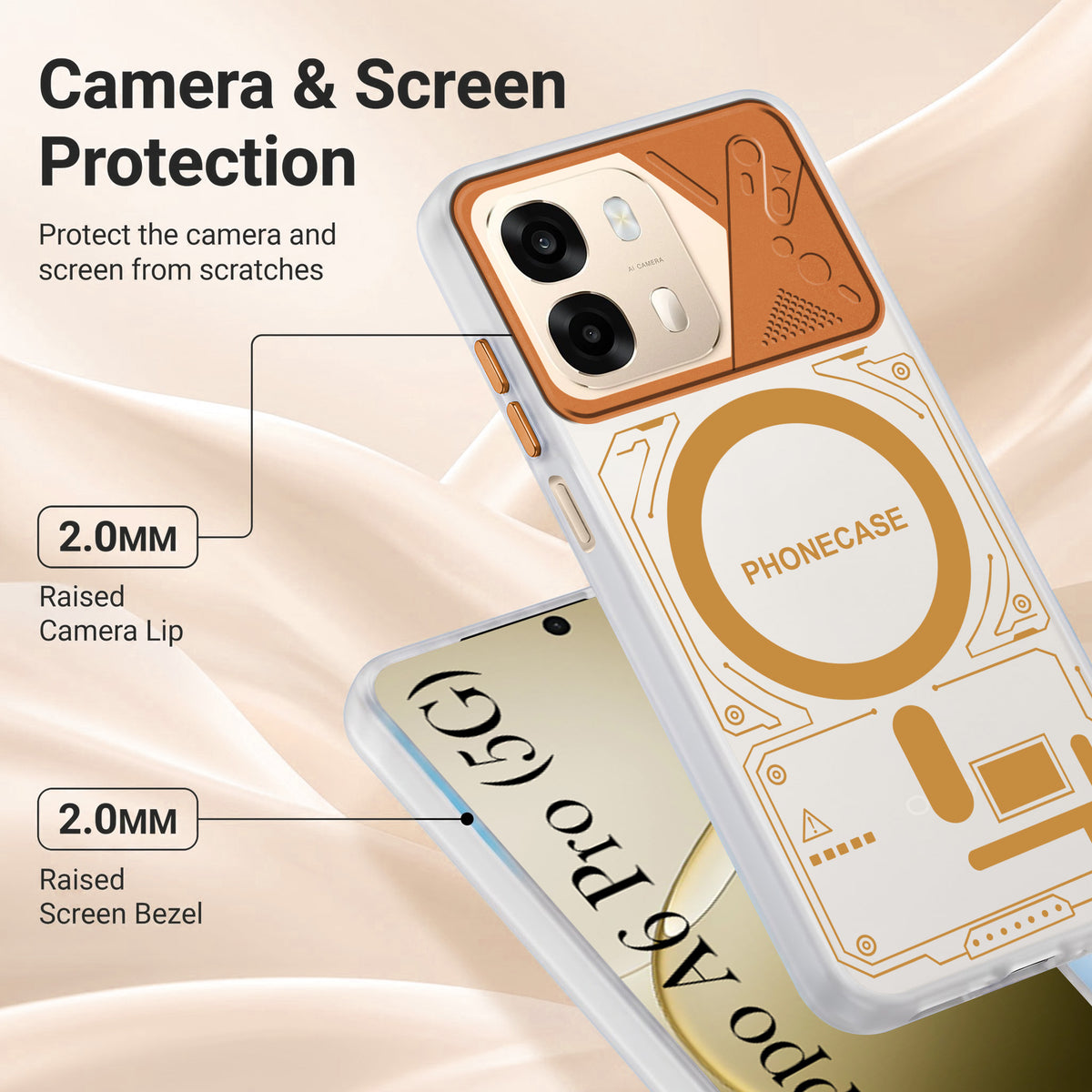 For Oppo A6 Pro Metallic Back Cover Case (Metallic Camera Protection & Buttons | Translucent Milky Shade | Hard Polycarbonate)