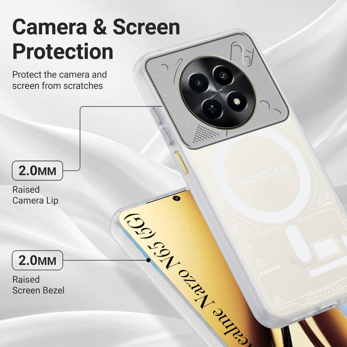 For Realme Narzo N65 5G Metallic Back Cover Case (Metallic Camera Protection & Buttons | Translucent Milky Shade | Hard Polycarbonate)