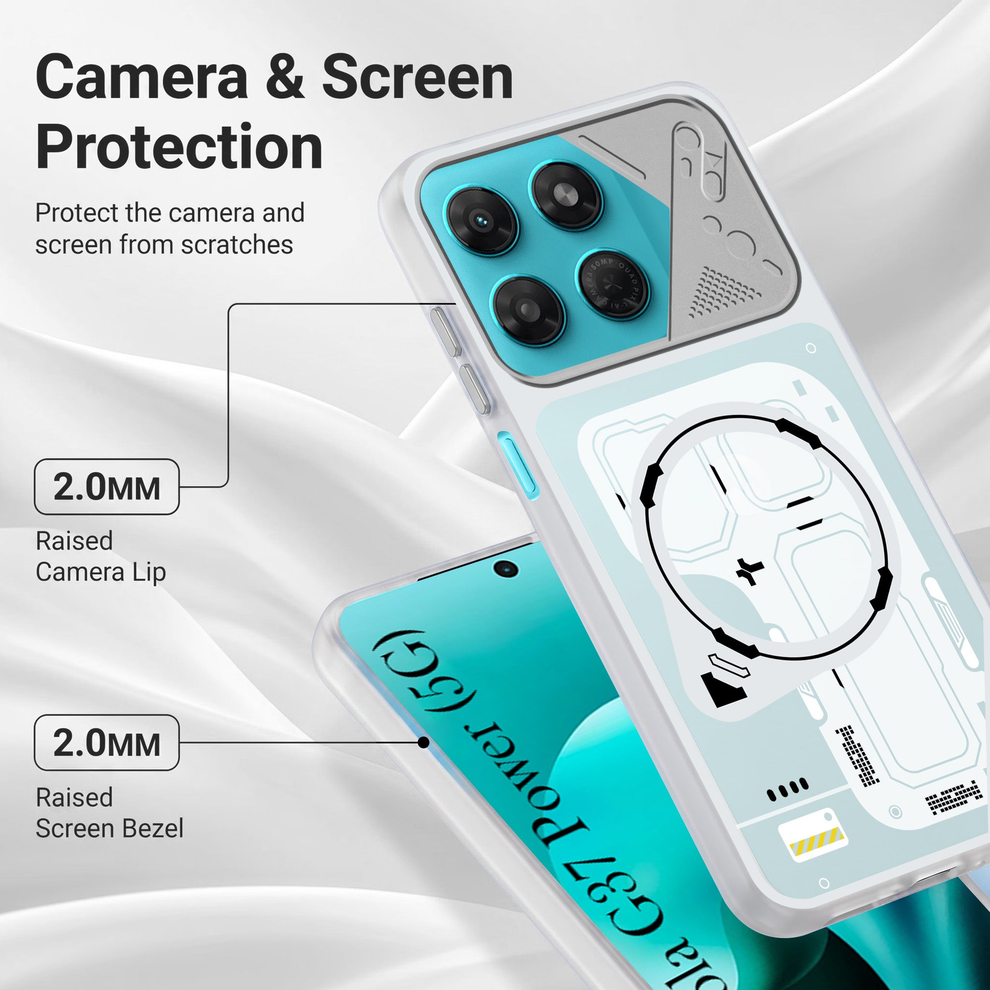 For Motorola Moto G37 Power Metallic Back Cover Case (Metallic Camera Protection & Buttons | Translucent Milky Shade | Hard Polycarbonate)