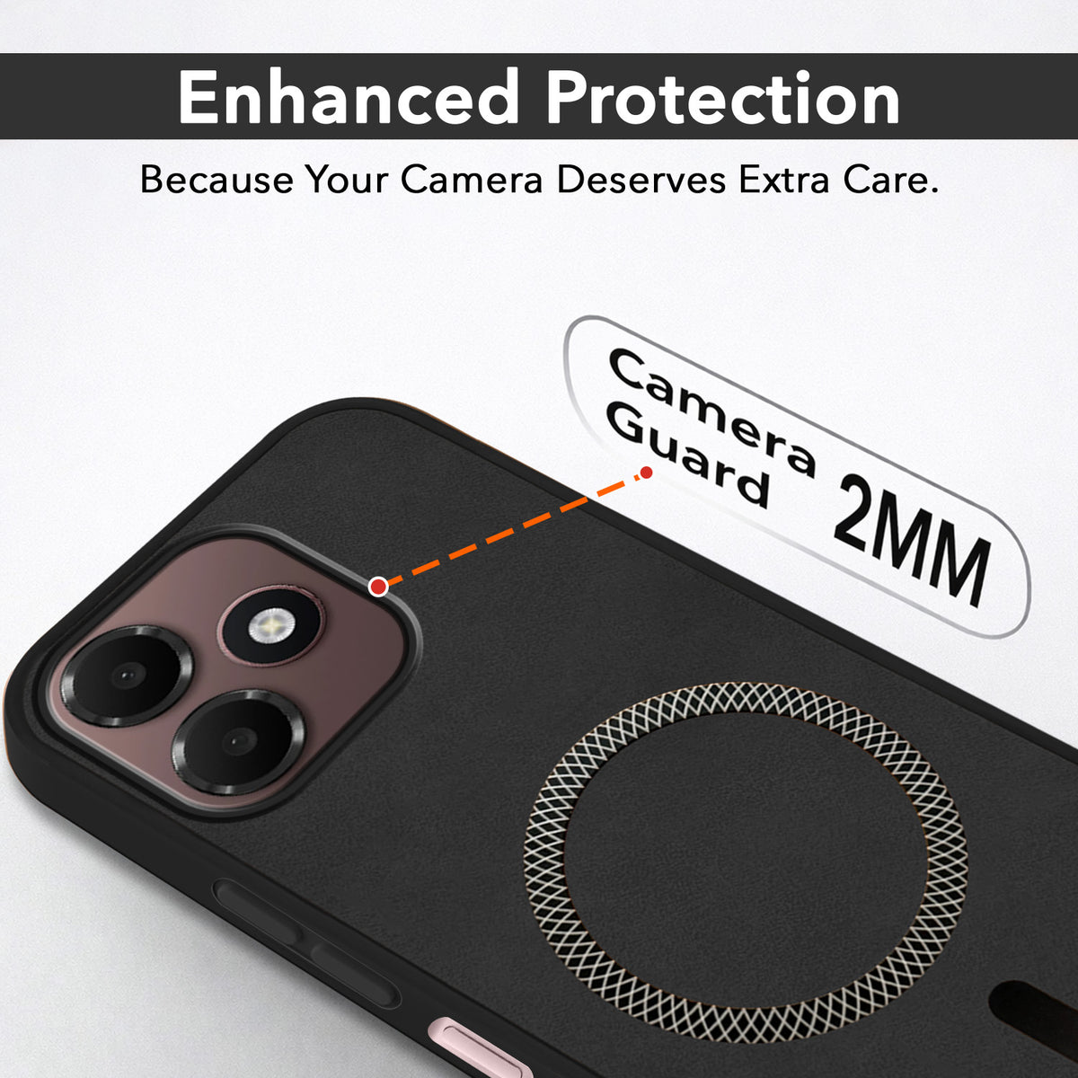 For Oppo A6c 4G Back Cover Case Leather Finish (MagSafe Compatible Wireless Charging | Soft Touch | Camera Bump Protection)