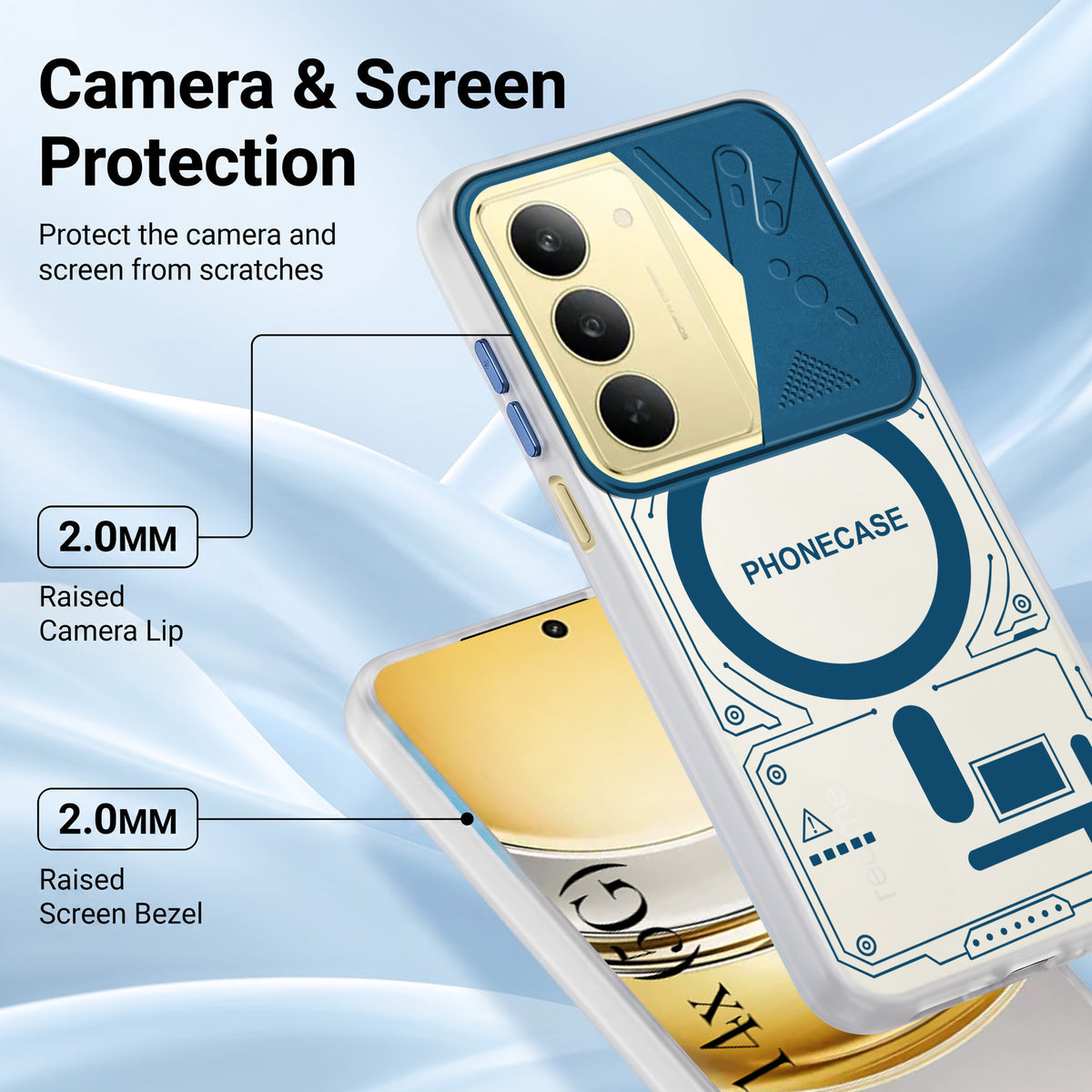 For Realme 14X Metallic Back Cover Case (Metallic Camera Protection & Buttons | Translucent Milky Shade | Hard Polycarbonate)