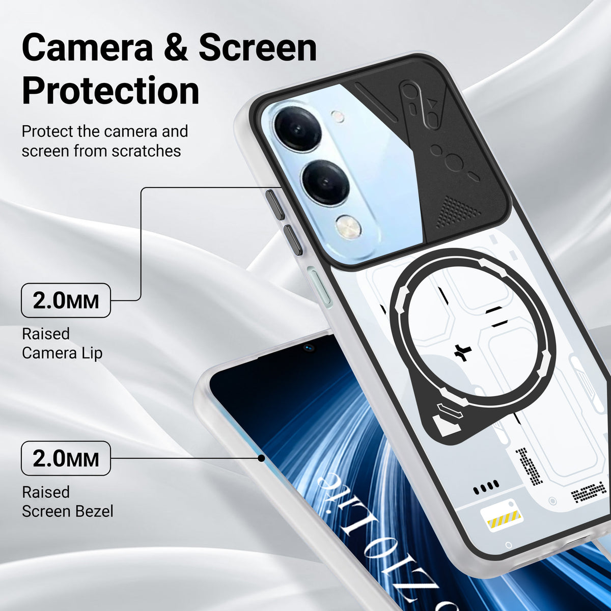 For Vivo iQOO Z10 Lite Metallic Back Cover Case (Metallic Camera Protection & Buttons | Translucent Milky Shade | Hard Polycarbonate)