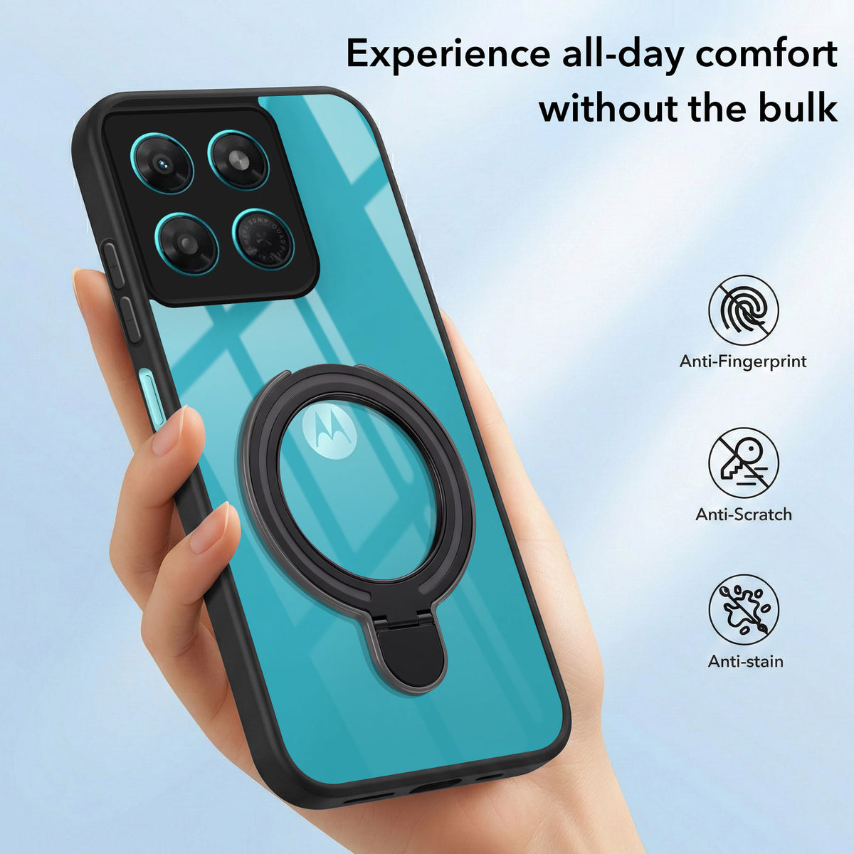 For Motorola Moto G37 Back Cover Case (Kick Stand Ring Holder | Life time Anti Yellow | Camera Protection)