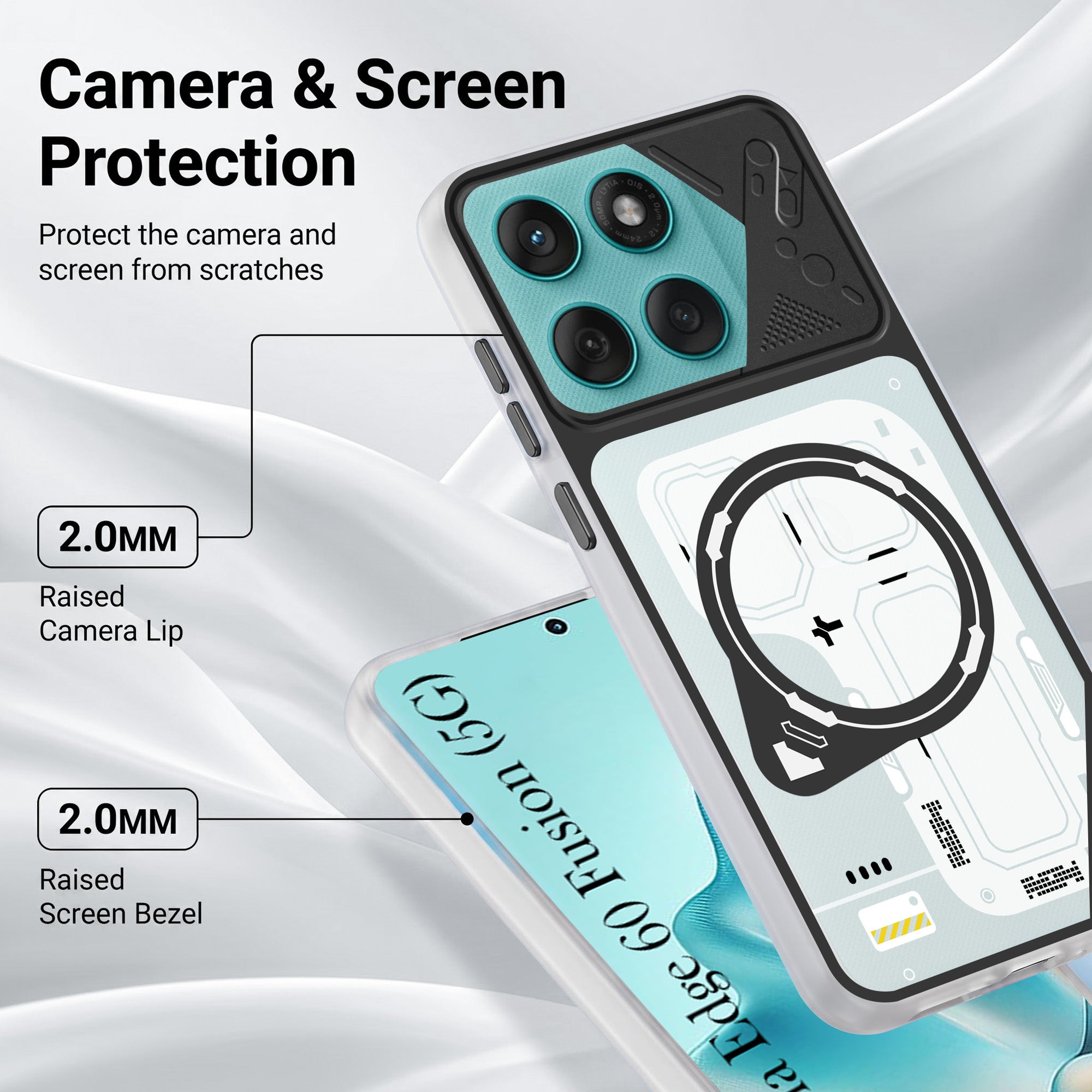 For Motorola Moto Edge 60 Fusion Metallic Back Cover Case (Metallic Camera Protection & Buttons | Translucent Milky Shade | Hard Polycarbonate)