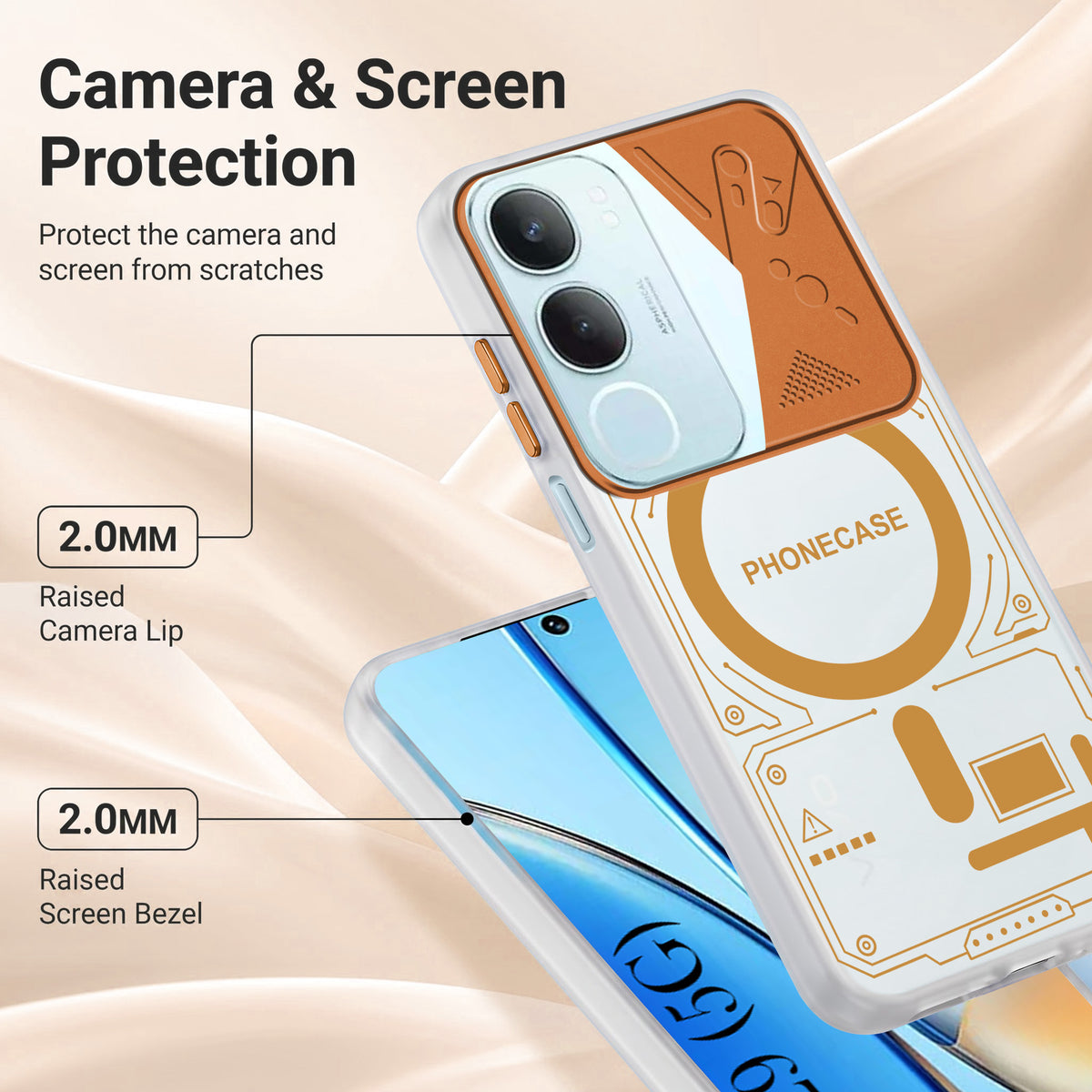 For Vivo Y29 Metallic Back Cover Case (Metallic Camera Protection & Buttons | Translucent Milky Shade | Hard Polycarbonate)