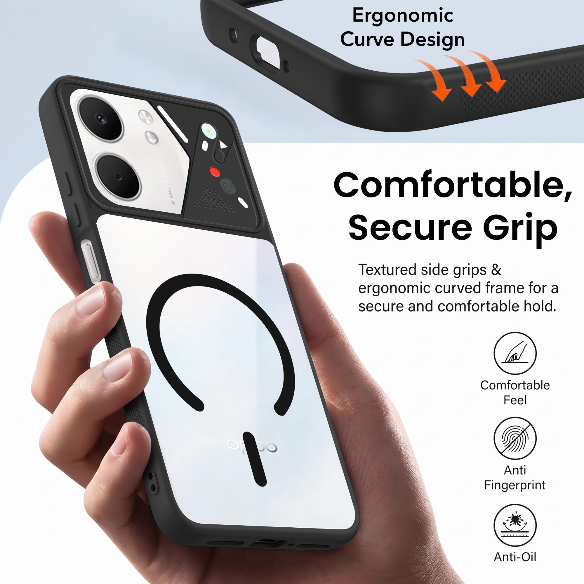 For Oppo A5X Back Cover Case Lifetime Anti-Yellow Clear (Camera Protection | Side Grip | Wireless MagSafe Compatible)