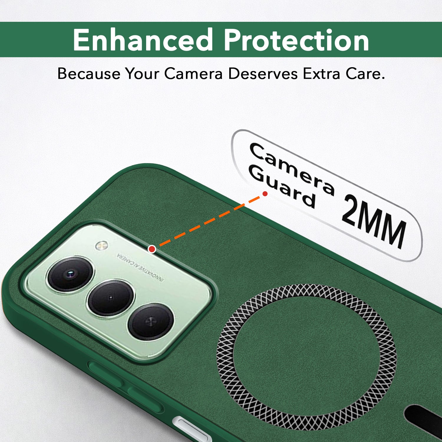 For Redmi 15 Back Cover Case Leather Finish (MagSafe Compatible Wireless Charging | Soft Touch | Camera Bump Protection)