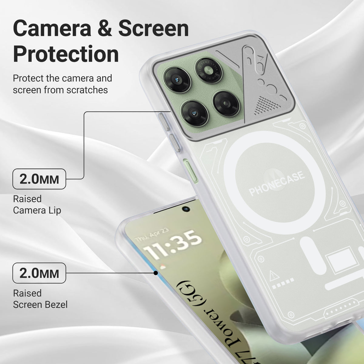 For Motorola Moto G77 Power Metallic Back Cover Case (Metallic Camera Protection & Buttons | Translucent Milky Shade | Hard Polycarbonate)