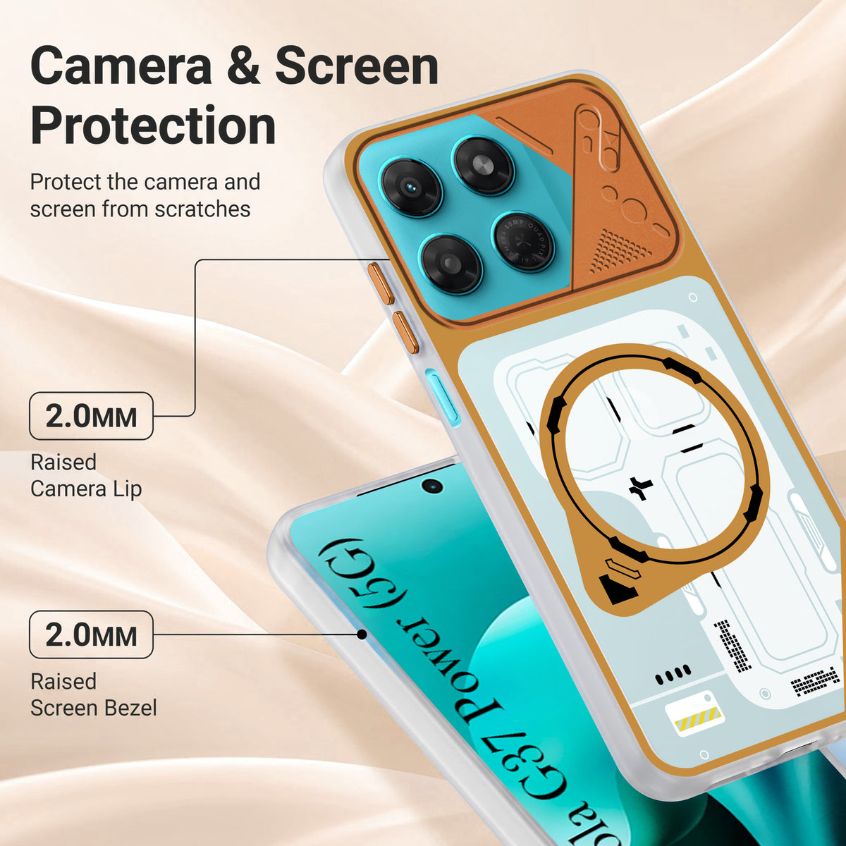 For Motorola Moto G37 Power Metallic Back Cover Case (Metallic Camera Protection & Buttons | Translucent Milky Shade | Hard Polycarbonate)