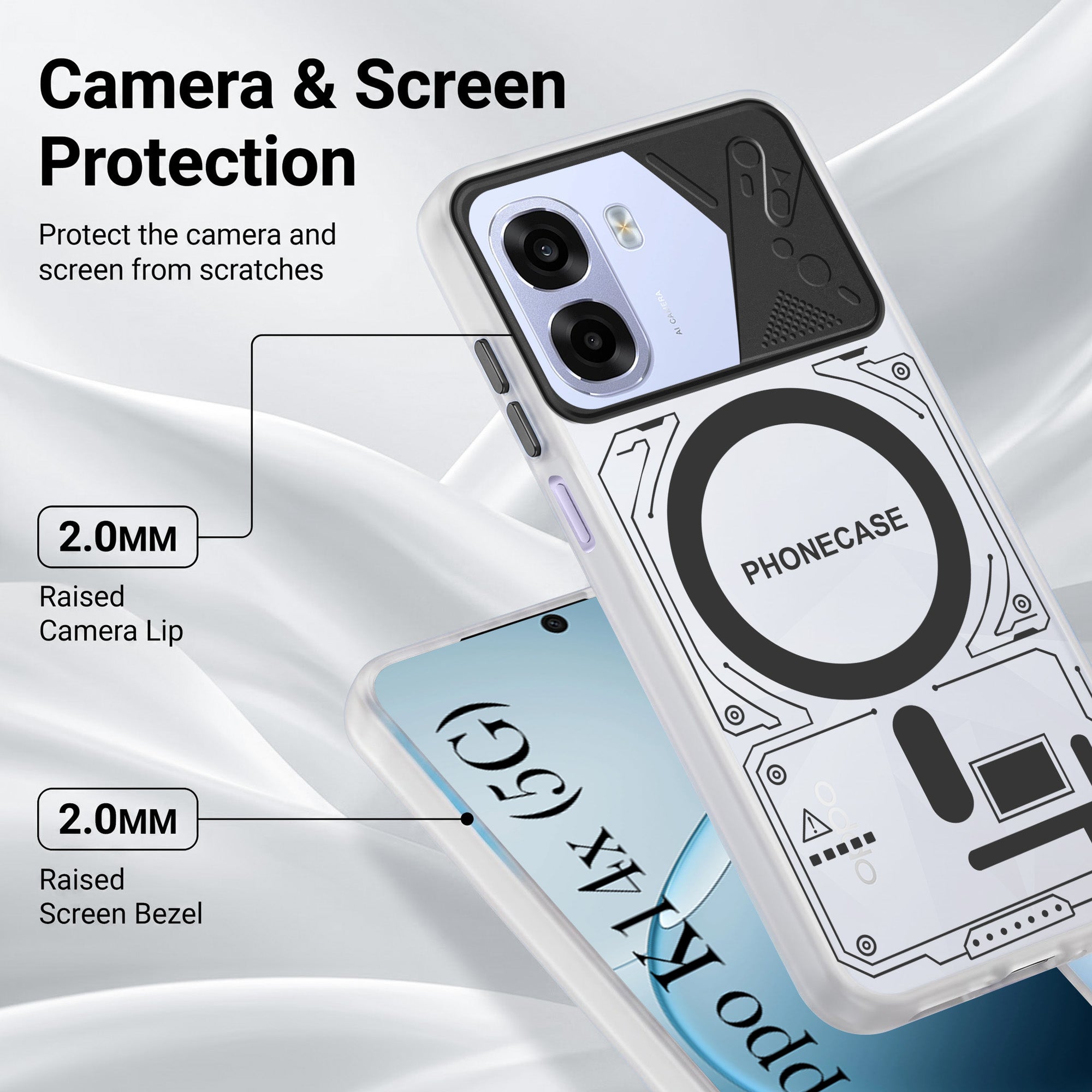 For Oppo K14x 5G Metallic Back Cover Case (Metallic Camera Protection & Buttons | Translucent Milky Shade | Hard Polycarbonate)