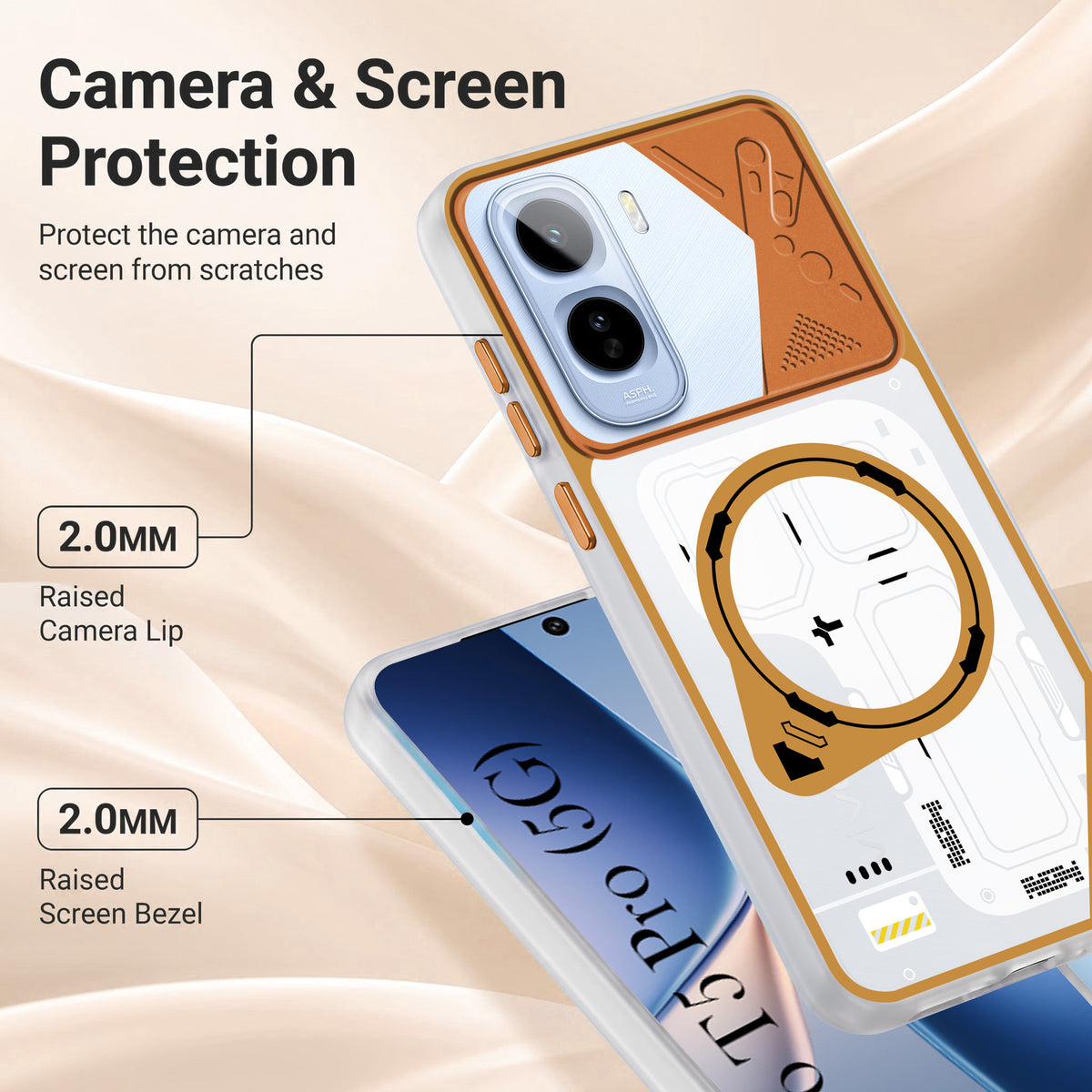 For Vivo T5 Pro 5G Metallic Back Cover Case (Metallic Camera Protection & Buttons | Translucent Milky Shade | Hard Polycarbonate)