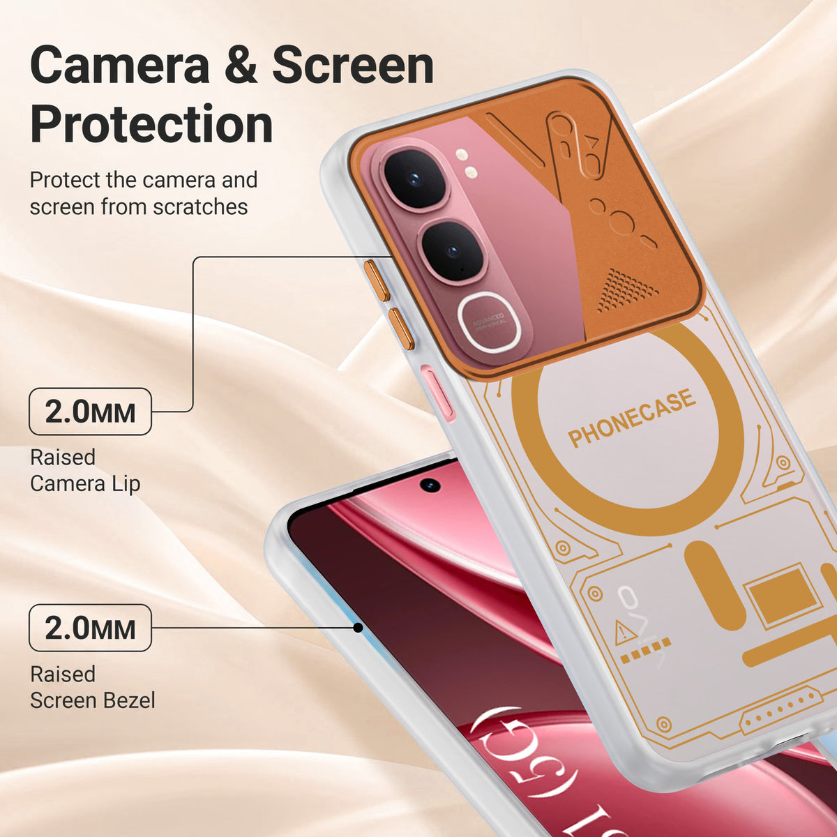 For Vivo Y31 5G Metallic Back Cover Case (Metallic Camera Protection & Buttons | Translucent Milky Shade | Hard Polycarbonate)