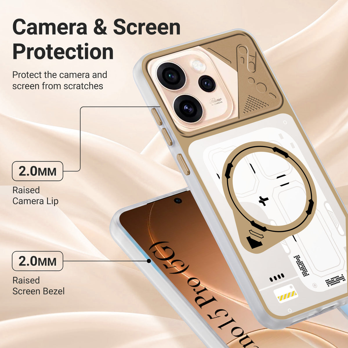 For Oppo Reno15 Pro 5G | Oppo Reno 15 Pro 5G Metallic Back Cover Case (Metallic Camera Protection & Buttons | Translucent Milky Shade | Hard Polycarbonate)