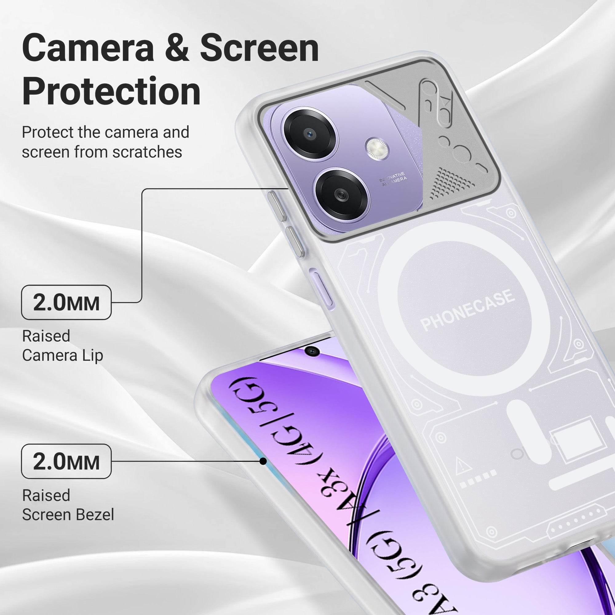 For Oppo A3X (4G/5G) | Oppo A3 5G Metallic Back Cover Case (Metallic Camera Protection & Buttons | Translucent Milky Shade | Hard Polycarbonate)