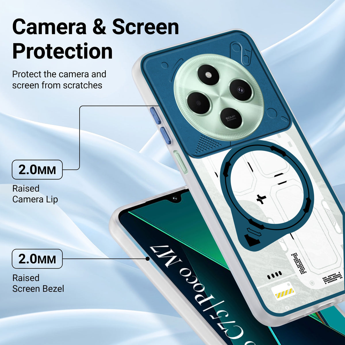 For Poco C75 | Poco M7 Metallic Back Cover Case (Metallic Camera Protection & Buttons | Translucent Milky Shade | Hard Polycarbonate)