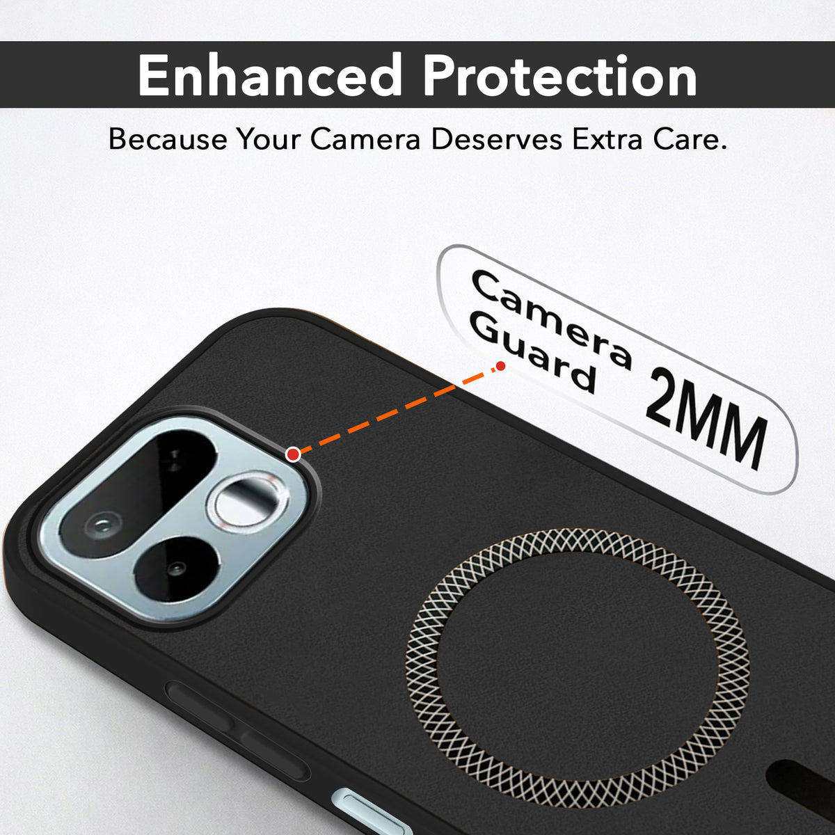 For Realme 16T 5G Back Cover Case Leather Finish (MagSafe Compatible Wireless Charging | Soft Touch | Camera Bump Protection)
