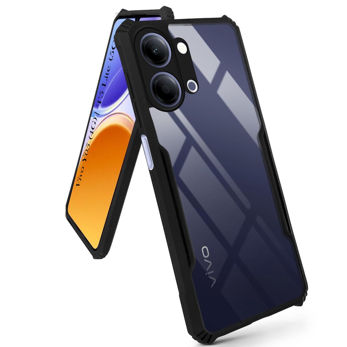 For Vivo Y05 (4G) | Vivo T5 Lite (5G) Back Cover Case Hybrid  (Shockproof with Polycarbonate Clear Panel | Professional Black)