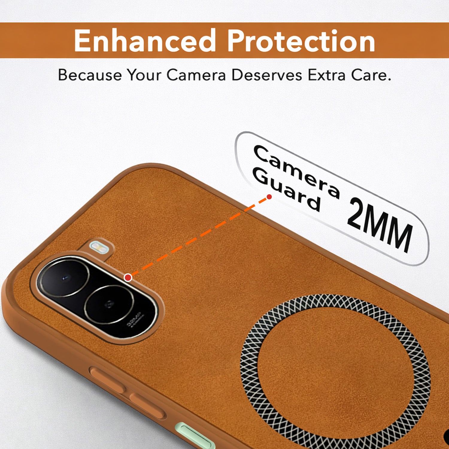 For Poco C85x 5G Back Cover Case Leather Finish (MagSafe Compatible Wireless Charging | Soft Touch | Camera Bump Protection) (Copy)