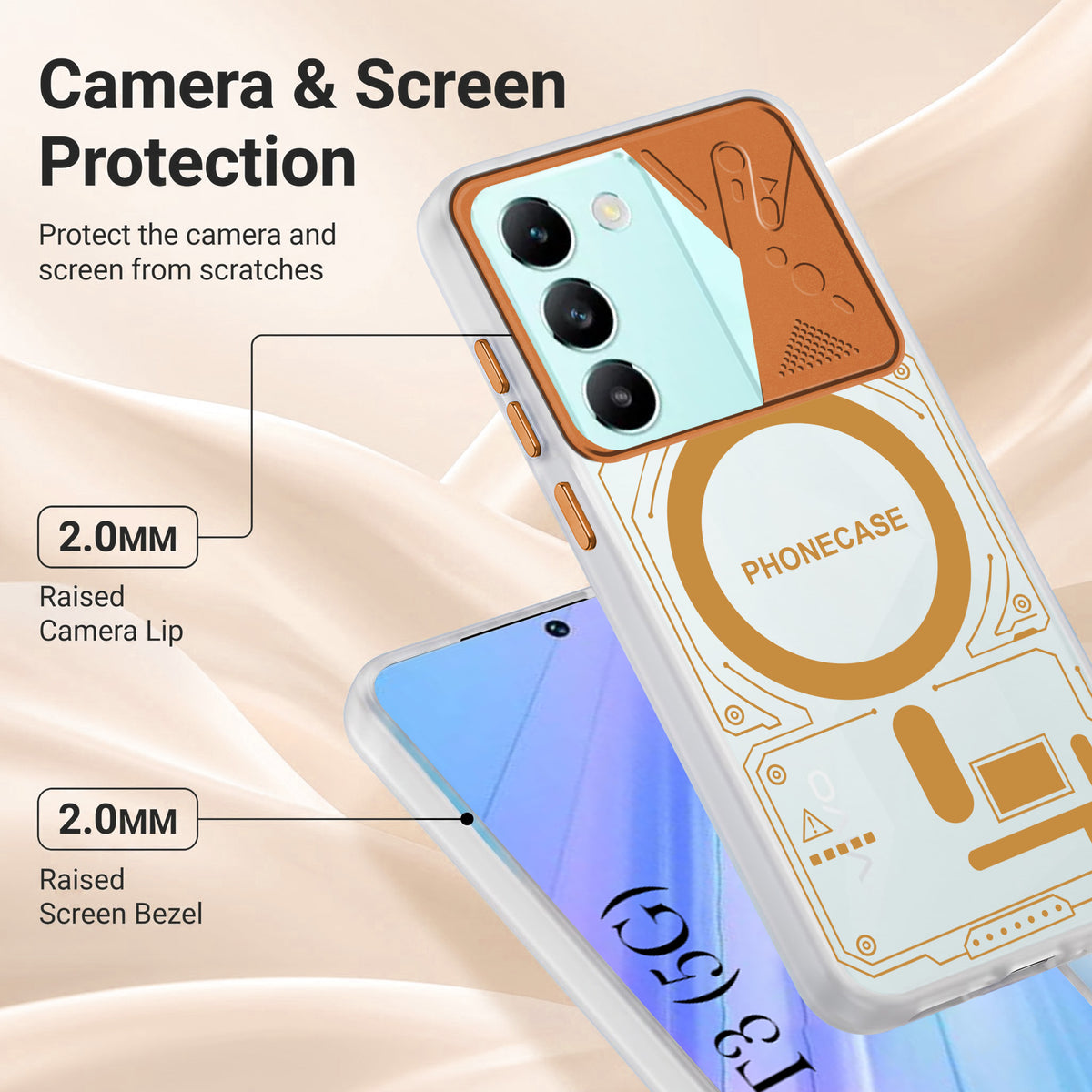 For Vivo T3 5G Metallic Back Cover Case (Metallic Camera Protection & Buttons | Translucent Milky Shade | Hard Polycarbonate)