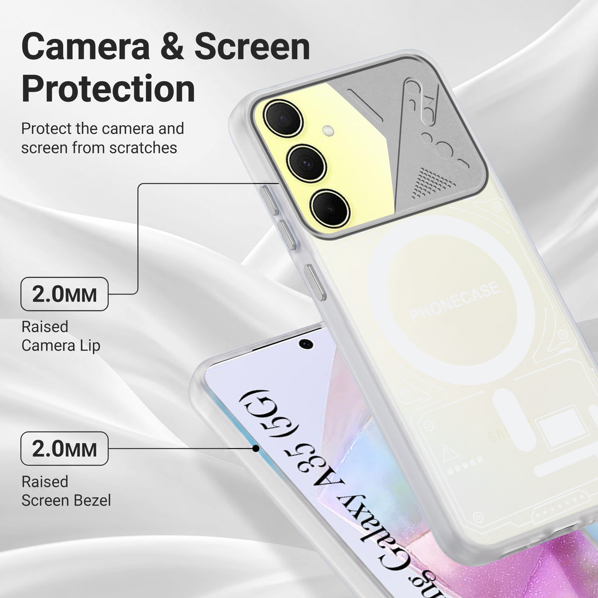 For Samsung Galaxy A35 5G Metallic Back Cover Case (Metallic Camera Protection & Buttons | Translucent Milky Shade | Hard Polycarbonate)