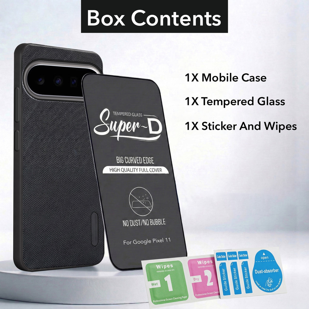 For Google Pixel 11 Combo with Back Cover and 9H Tempered Glass (Textured Grip Design | Micro-Fiber Cloth Inside | Oleophobic Coating Screen Glass)