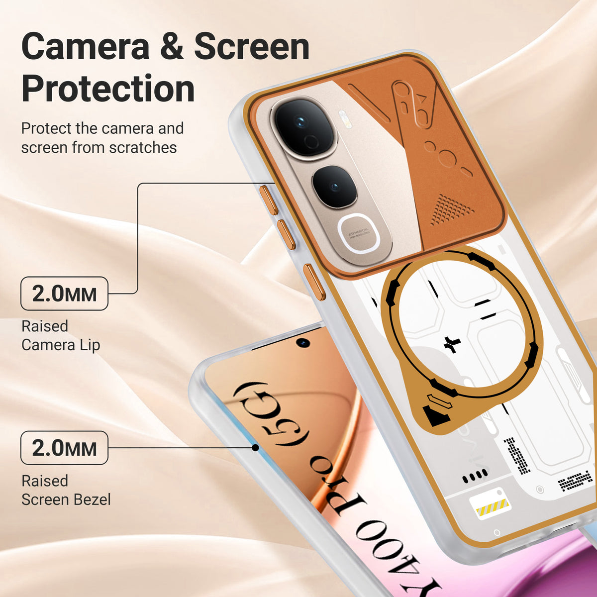 For Vivo Y400 Pro Metallic Back Cover Case (Metallic Camera Protection & Buttons | Translucent Milky Shade | Hard Polycarbonate)