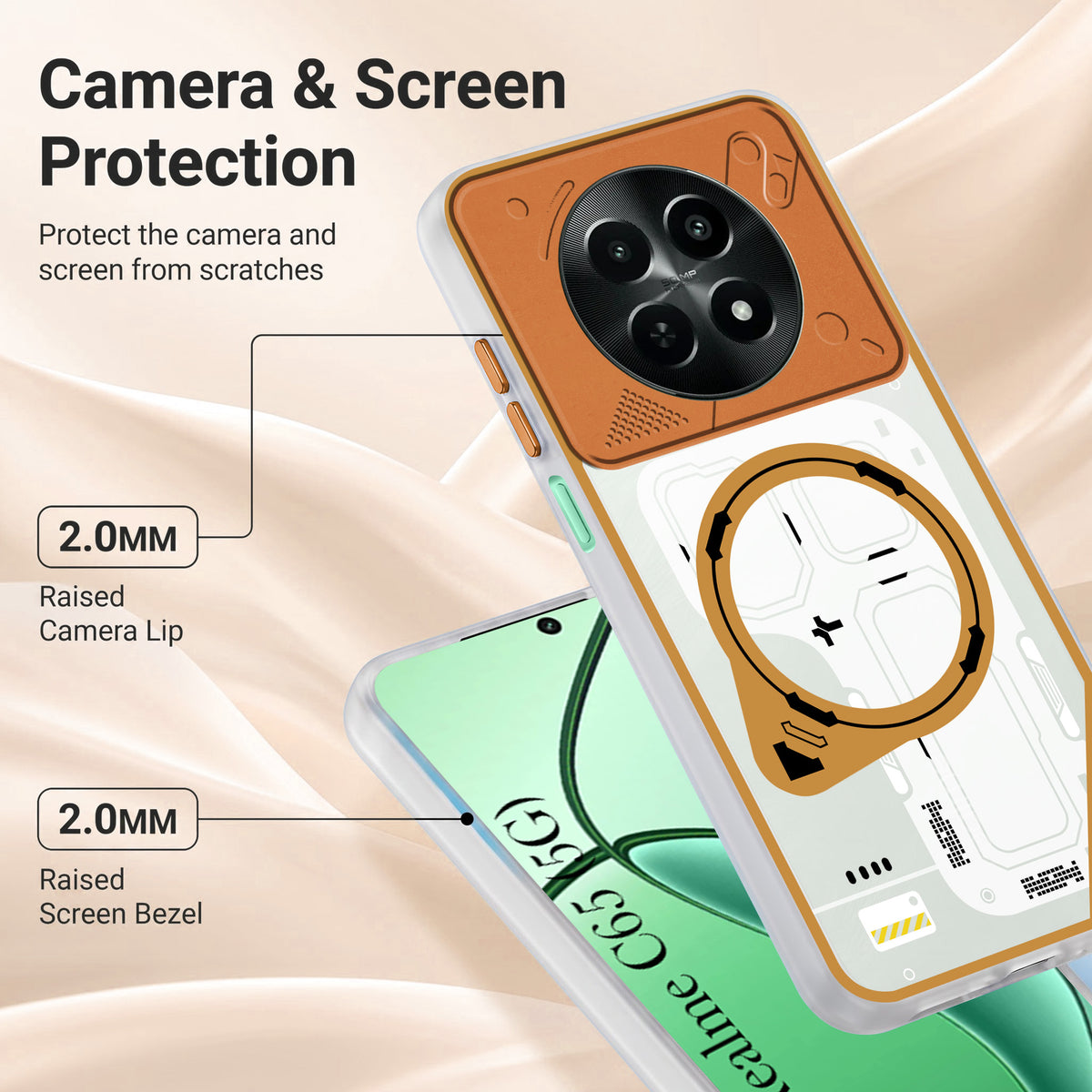 For Realme C65 5G Metallic Back Cover Case (Metallic Camera Protection & Buttons | Translucent Milky Shade | Hard Polycarbonate)
