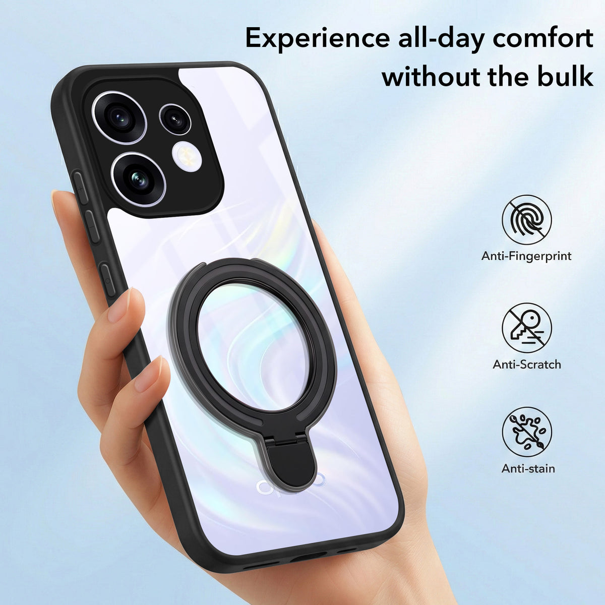 For Oppo Reno 16 Back Cover Case (Kick Stand Ring Holder | Life time Anti Yellow | Camera Protection)