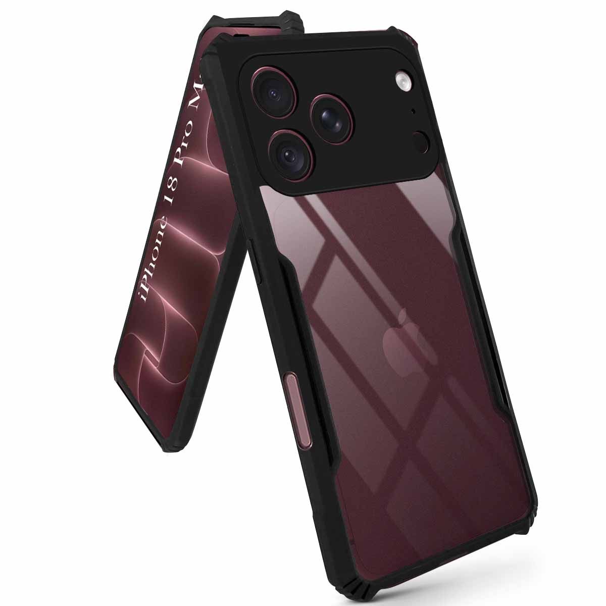 For Apple iPhone 18 Pro Max Back Cover Case Hybrid (Shockproof with Polycarbonate Clear Panel | Professional Black)