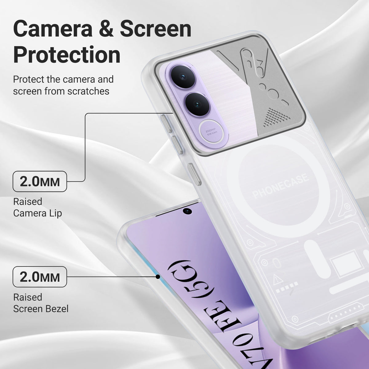 For Vivo V70 FE 5G Metallic Back Cover Case (Metallic Camera Protection & Buttons | Translucent Milky Shade | Hard Polycarbonate)