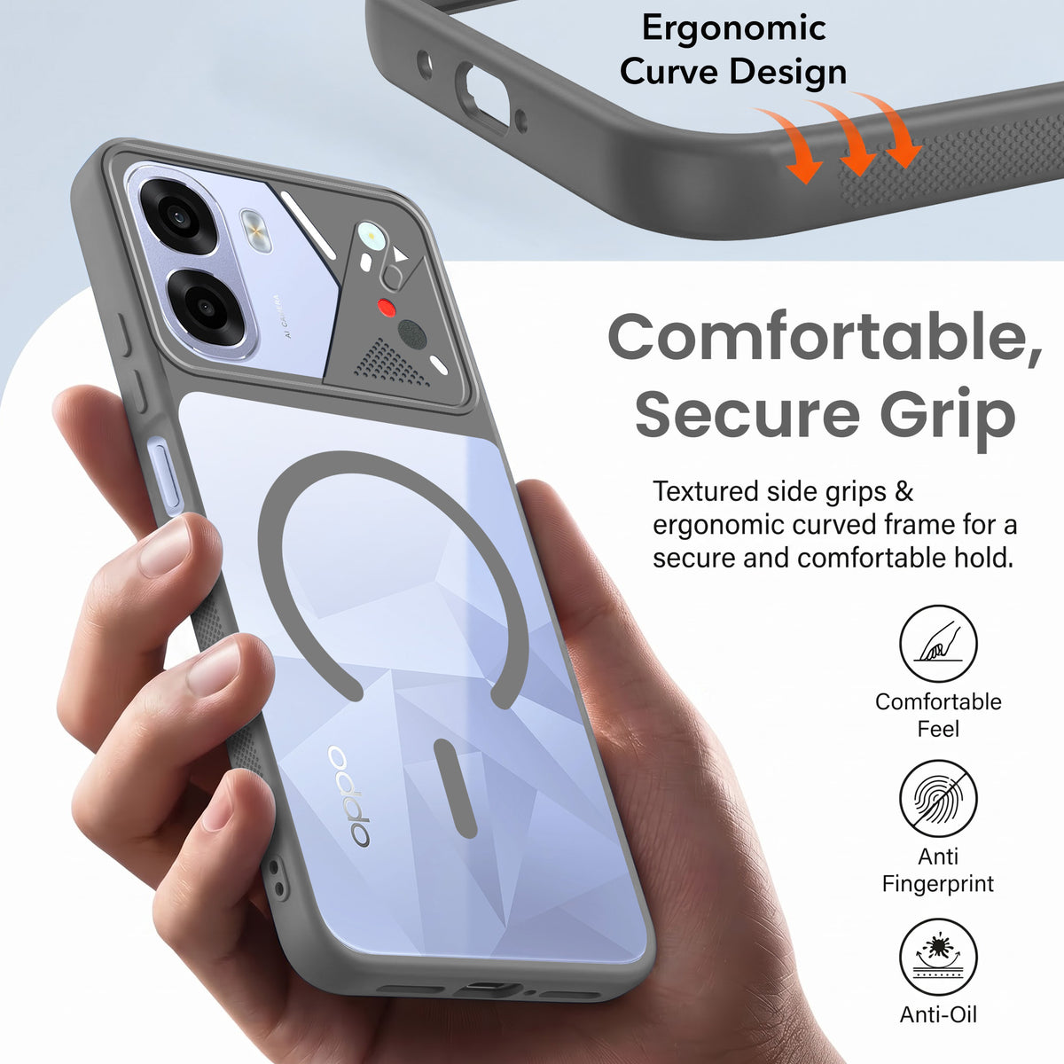 For Oppo K14x 5G Back Cover Case Lifetime Anti-Yellow Clear (Camera Protection | Side Grip | Wireless MagSafe Compatible)