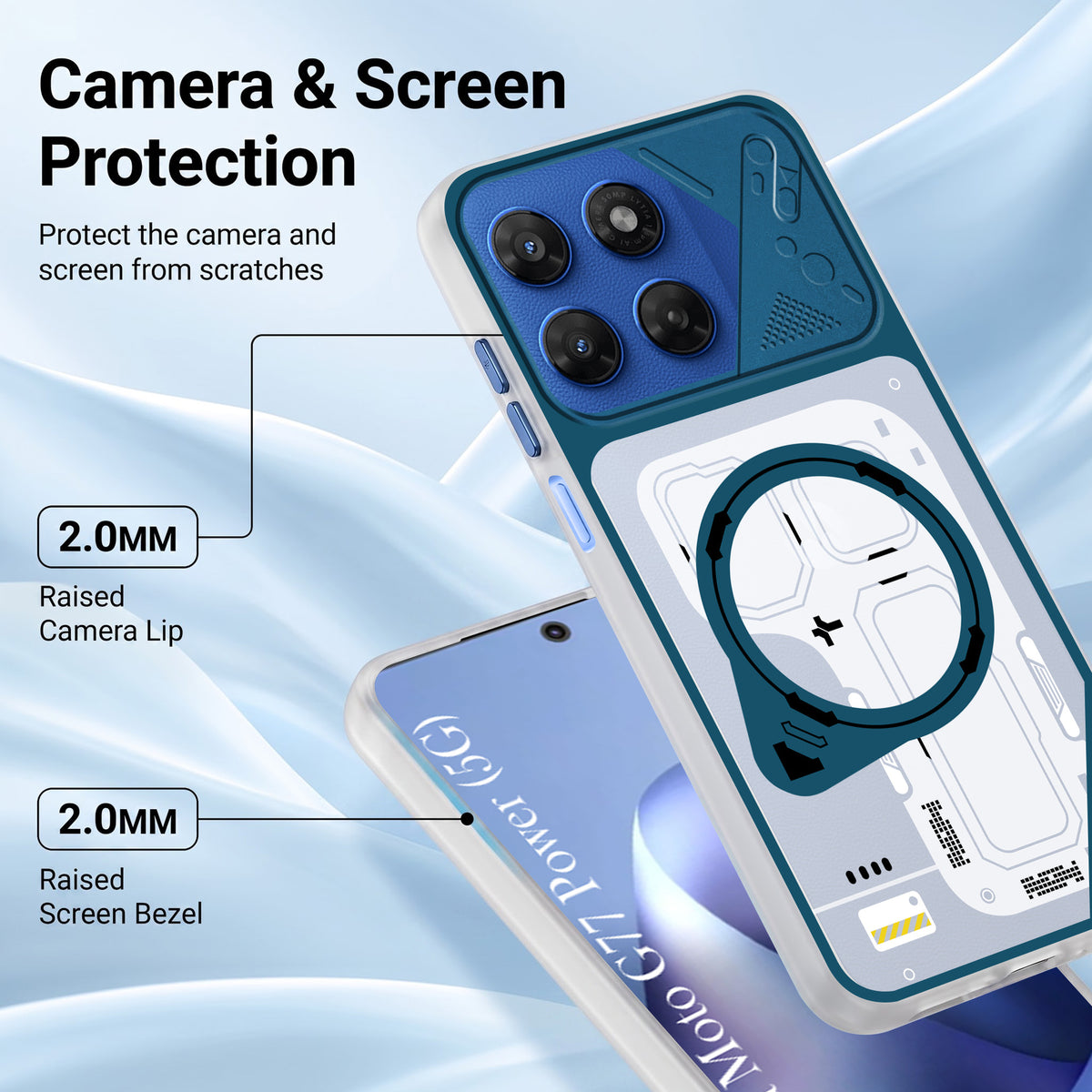For Motorola Moto G77 Power Metallic Back Cover Case (Metallic Camera Protection & Buttons | Translucent Milky Shade | Hard Polycarbonate)