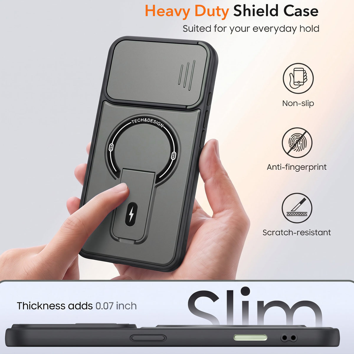 For Apple iPhone 16 Back Case Cover Metallic (Hybrid Armor Kickstand | Sliding Shutter Camera Protection | MagSafe Compatible)