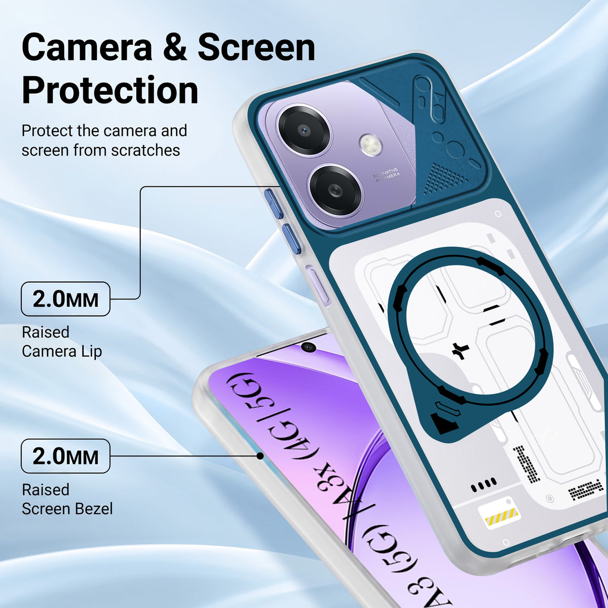 For Oppo A3X (4G/5G) | Oppo A3 5G Metallic Back Cover Case (Metallic Camera Protection & Buttons | Translucent Milky Shade | Hard Polycarbonate)