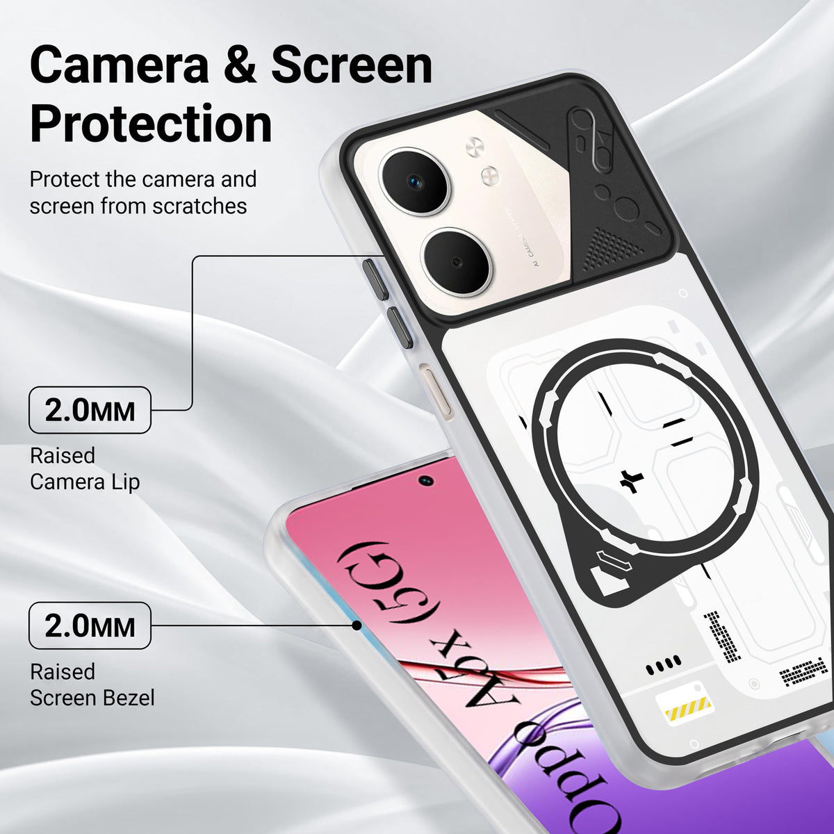 For Oppo A5X Metallic Back Cover Case (Metallic Camera Protection & Buttons | Translucent Milky Shade | Hard Polycarbonate)