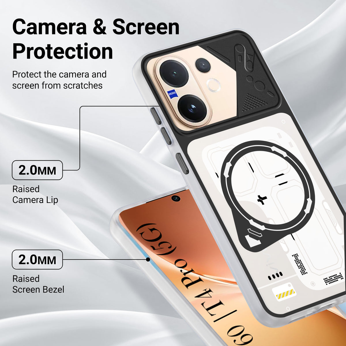 For Vivo V60 | Vivo T4 Pro Metallic Back Cover Case (Metallic Camera Protection & Buttons | Translucent Milky Shade | Hard Polycarbonate)