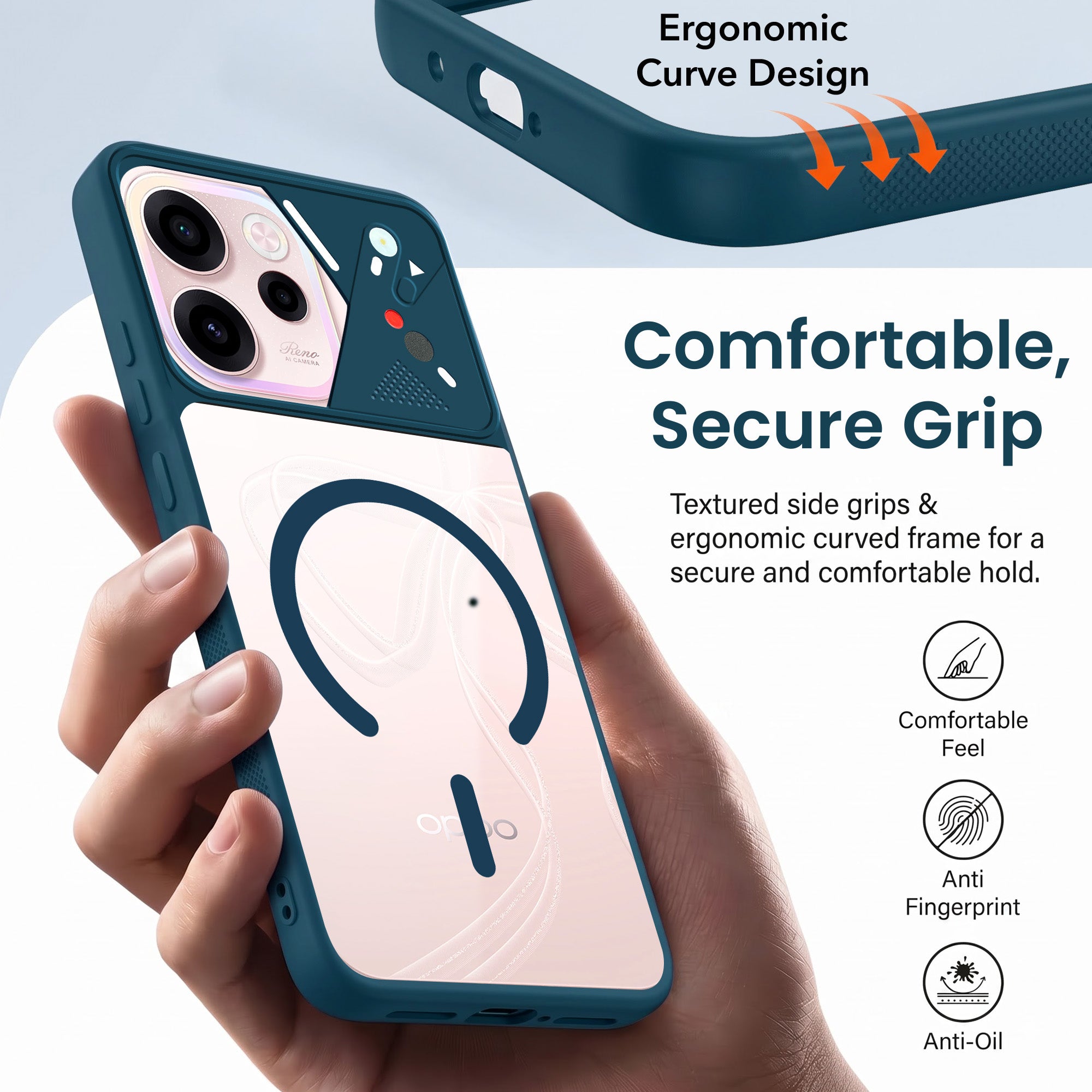 For Oppo Reno 15c Back Cover Case Lifetime Anti-Yellow Clear (Camera Protection | Side Grip | Wireless MagSafe Compatible)