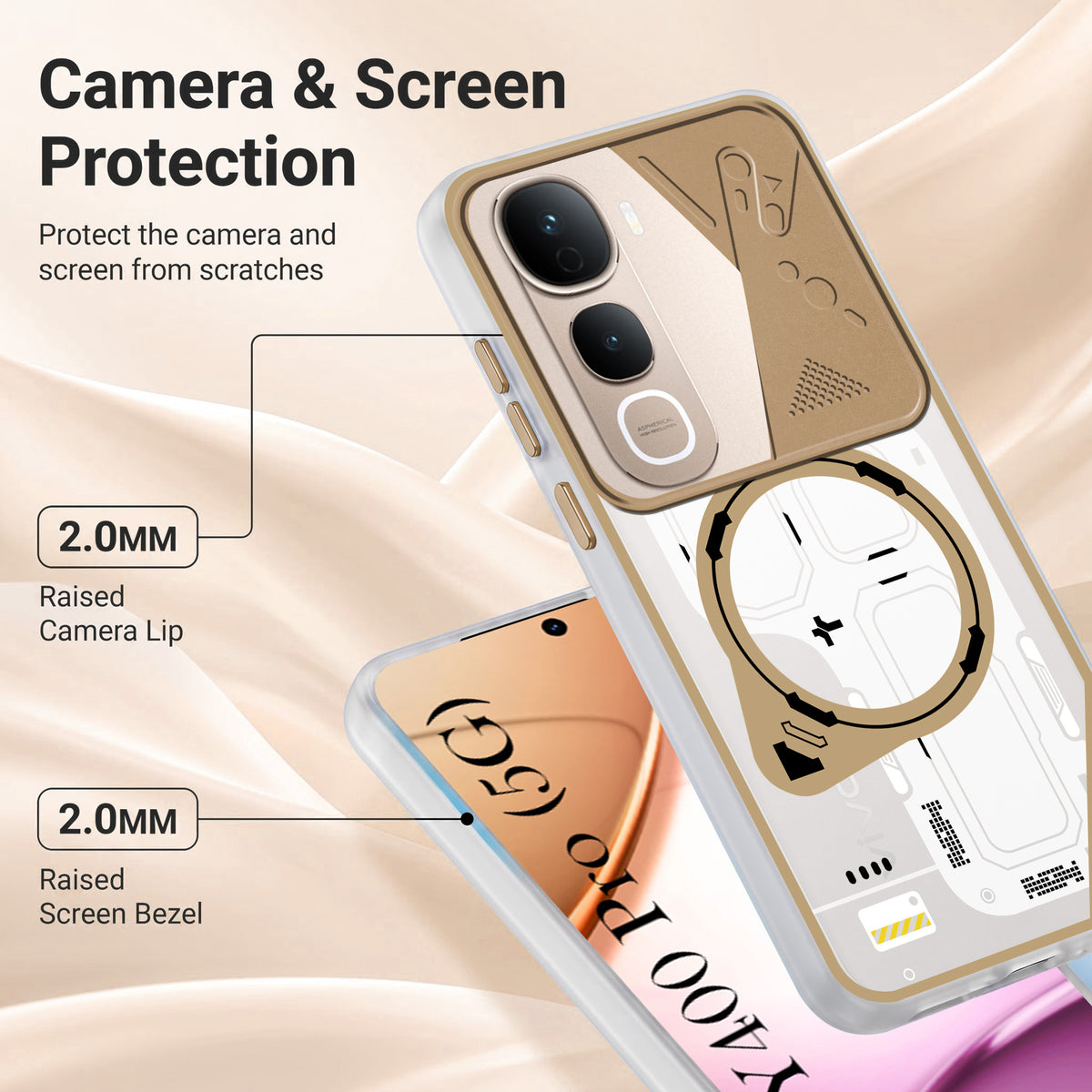 For Vivo Y400 Pro Metallic Back Cover Case (Metallic Camera Protection & Buttons | Translucent Milky Shade | Hard Polycarbonate)