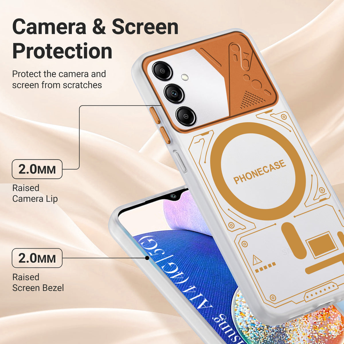 For Samsung Galaxy A14 4G | 5G Metallic Back Cover Case (Metallic Camera Protection & Buttons | Translucent Milky Shade | Hard Polycarbonate)