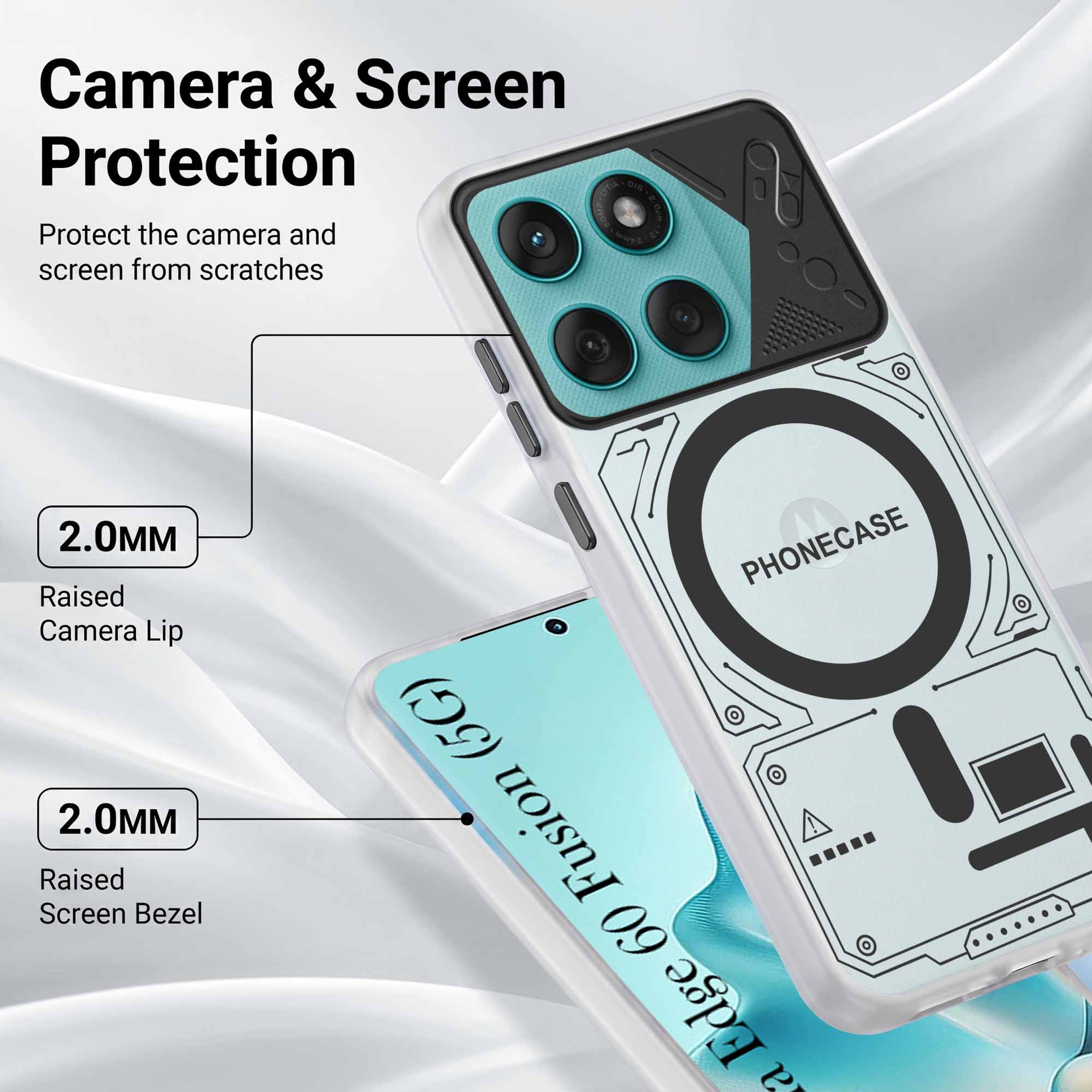 For Motorola Moto Edge 60 Fusion Metallic Back Cover Case (Metallic Camera Protection & Buttons | Translucent Milky Shade | Hard Polycarbonate)