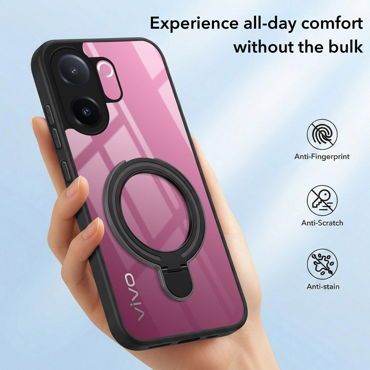 For Vivo V60e Back Cover Case (Kick Stand Ring Holder | Life time Anti Yellow | Camera Protection)