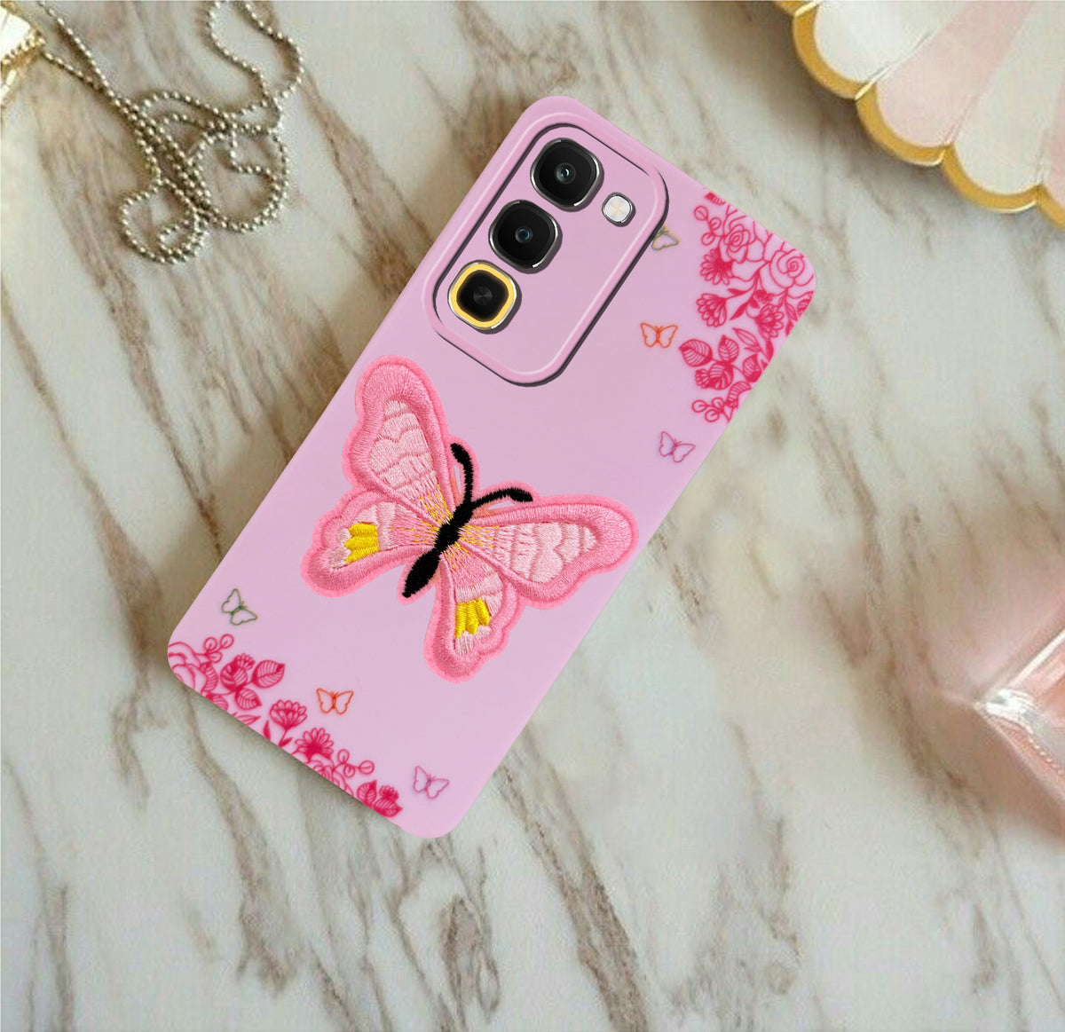 For Realme 16x 5G Back Cover Case (Soft Butterfly Embroidery | Women Teen Girls | Camera Protection| Matte Silicone)