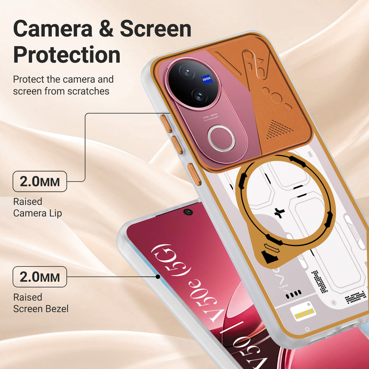 For Vivo V50 | Vivo V50e Metallic Back Cover Case (Metallic Camera Protection & Buttons | Translucent Milky Shade | Hard Polycarbonate)