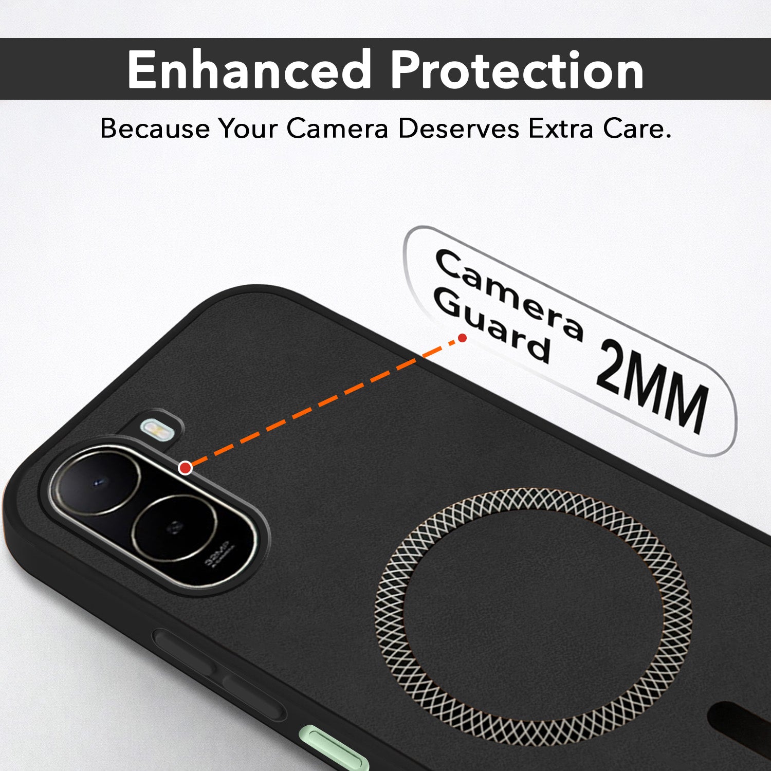For Poco C85x 5G Back Cover Case Leather Finish (MagSafe Compatible Wireless Charging | Soft Touch | Camera Bump Protection) (Copy)