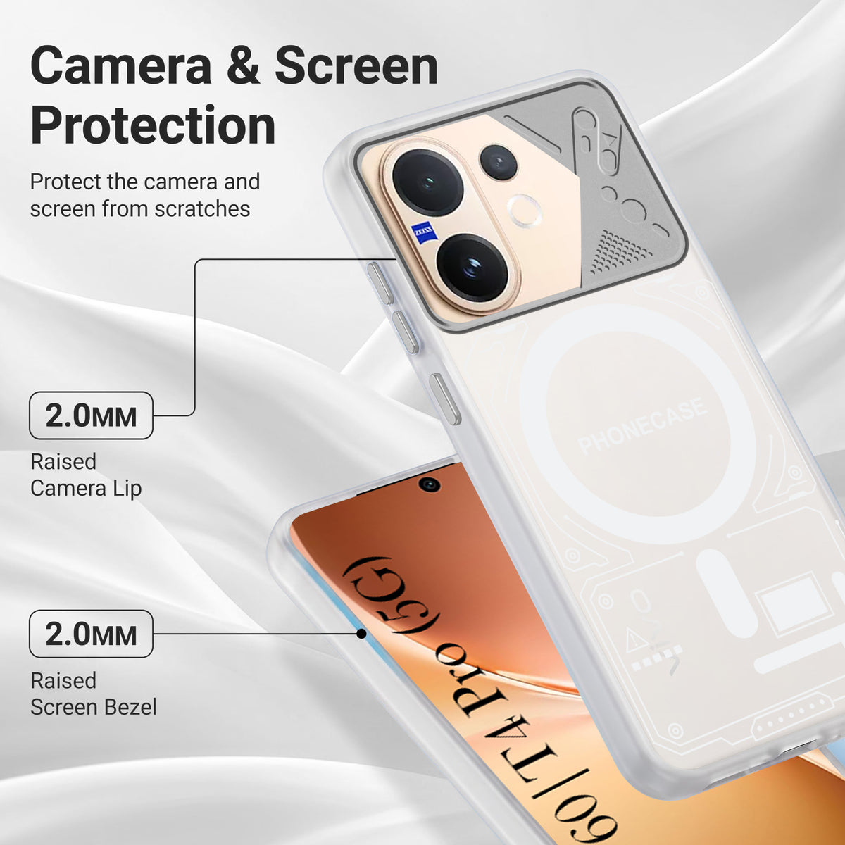For Vivo V60 | Vivo T4 Pro Metallic Back Cover Case (Metallic Camera Protection & Buttons | Translucent Milky Shade | Hard Polycarbonate)