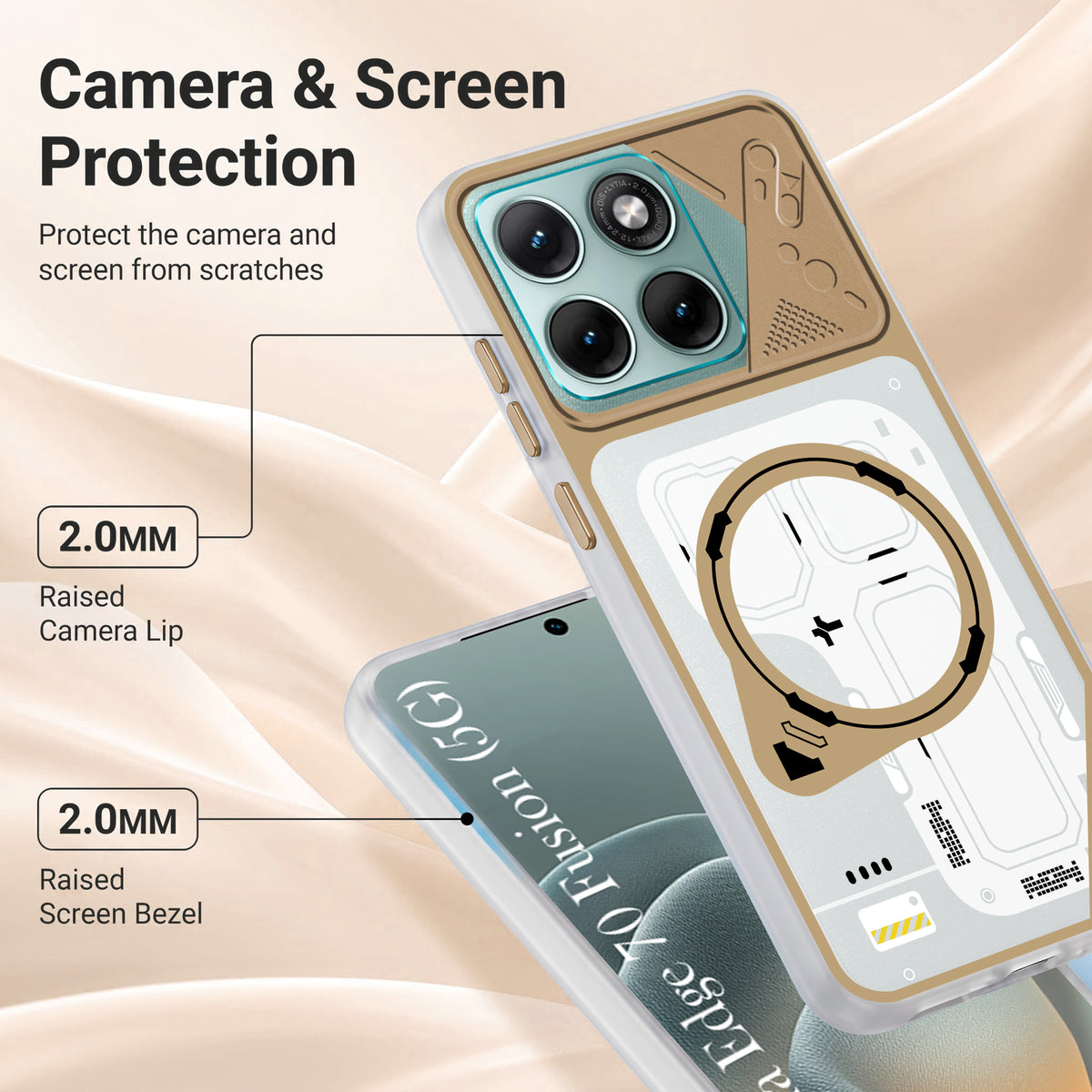 For Motorola Moto Edge 70 Fusion Metallic Back Cover Case (Metallic Camera Protection & Buttons | Translucent Milky Shade | Hard Polycarbonate)