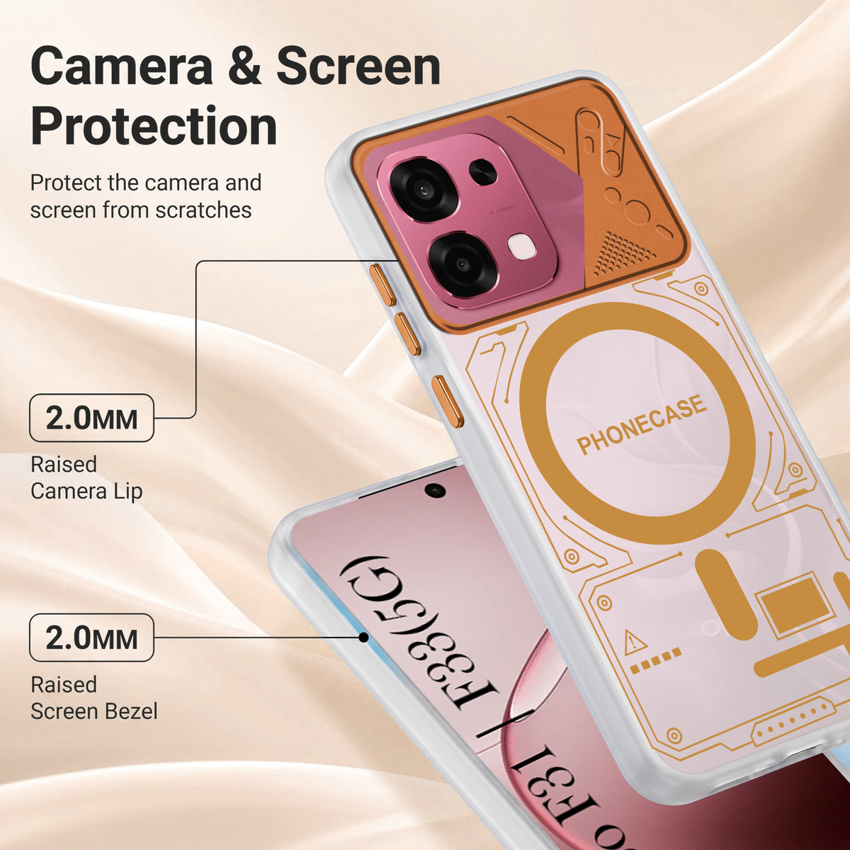 For Oppo F31 5G | Oppo F33 5G Metallic Back Cover Case (Metallic Camera Protection & Buttons | Translucent Milky Shade | Hard Polycarbonate)