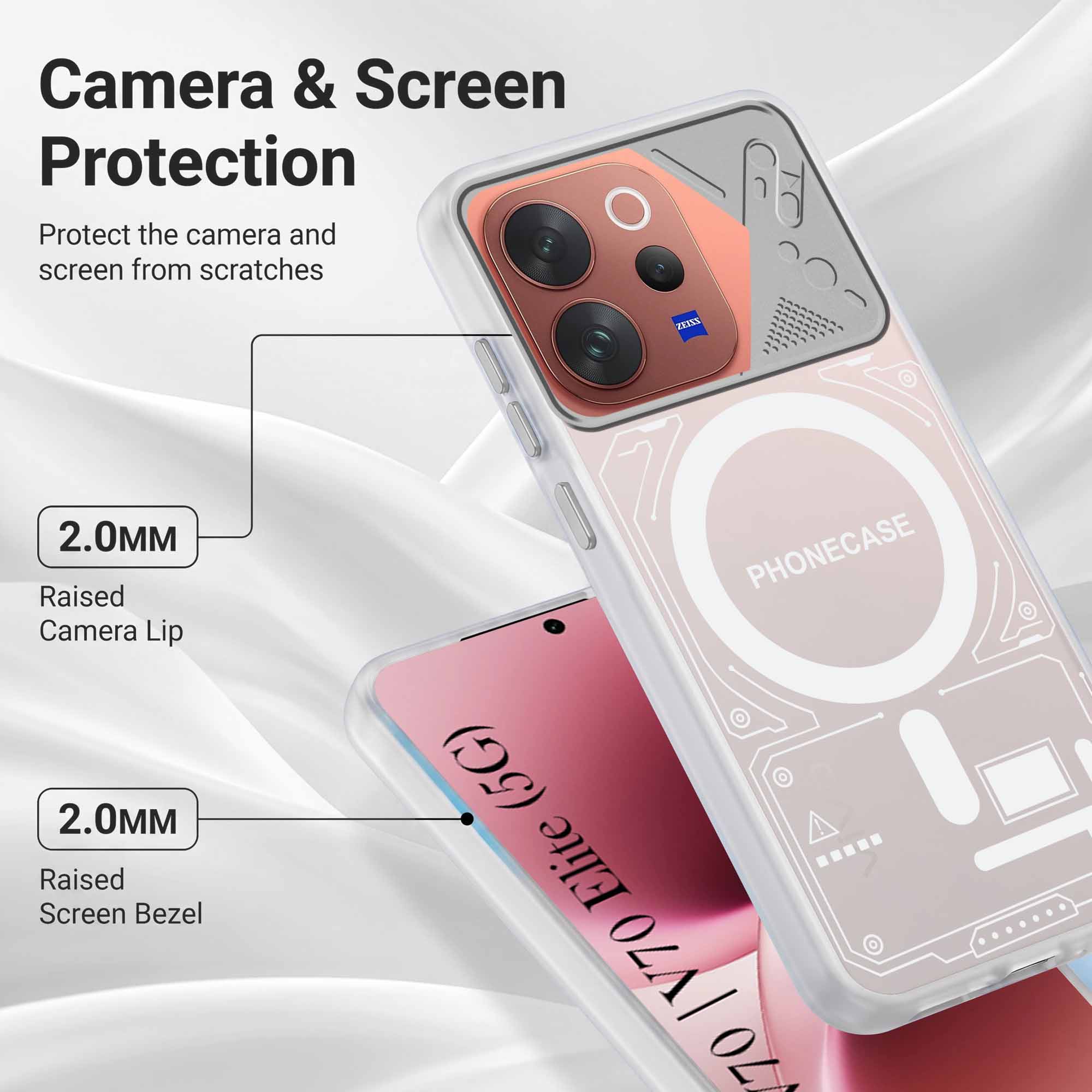 For Vivo V70 | Vivo V70 Elite 5G Metallic Back Cover Case (Metallic Camera Protection & Buttons | Translucent Milky Shade | Hard Polycarbonate)