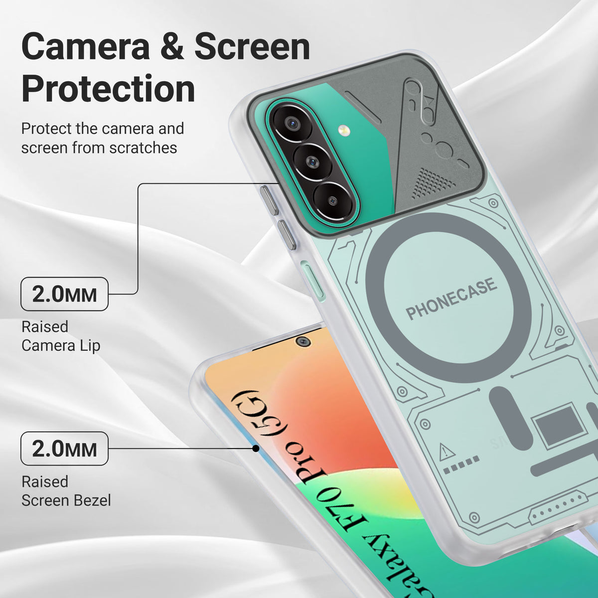 For Samsung Galaxy F70 Pro 5G Metallic Back Cover Case (Metallic Camera Protection & Buttons | Translucent Milky Shade | Hard Polycarbonate)